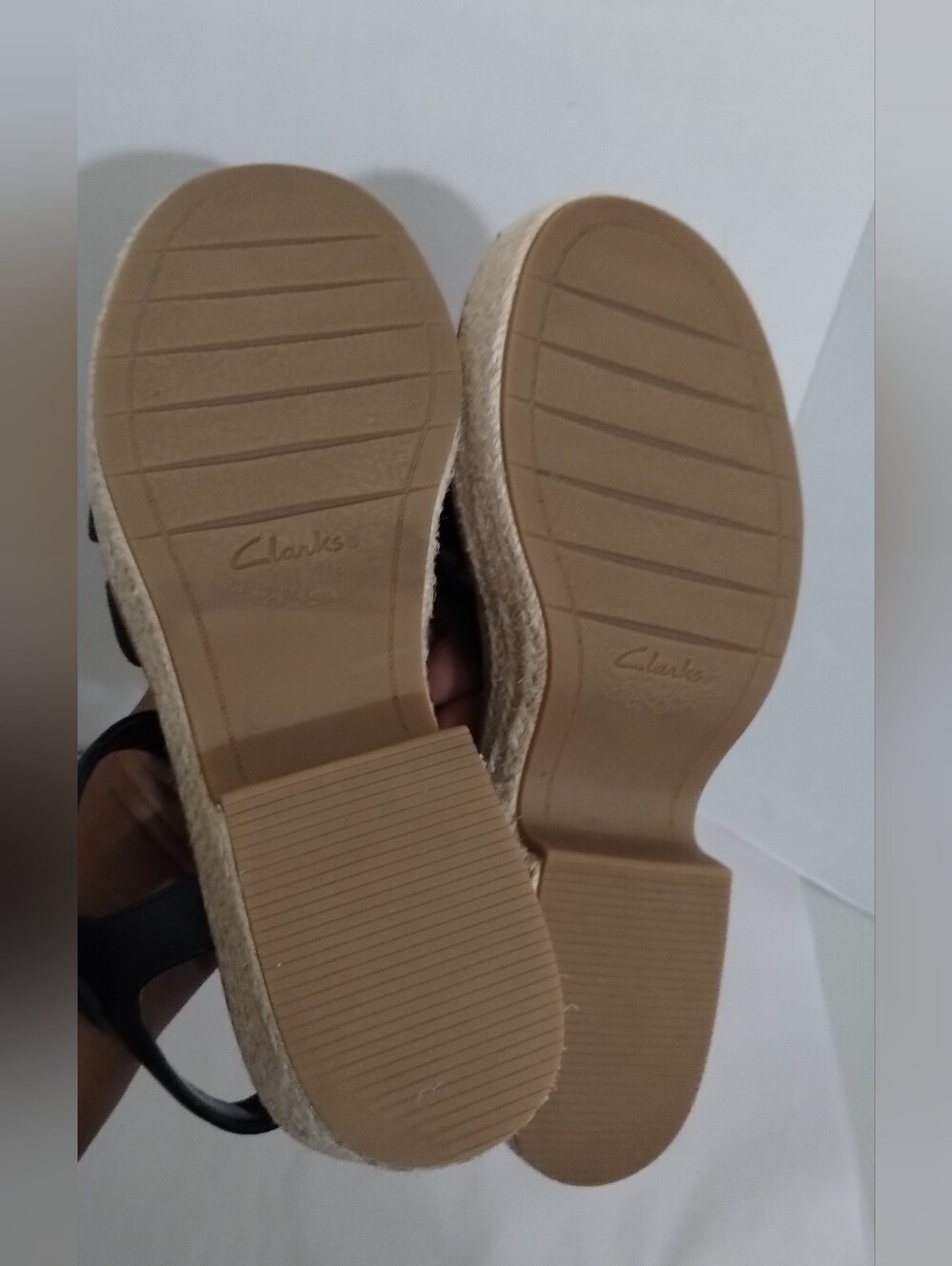 Clarks Coledale Black Leather Strap Platform Espadrille Sandals Sz 8M - Picture 8 of 12